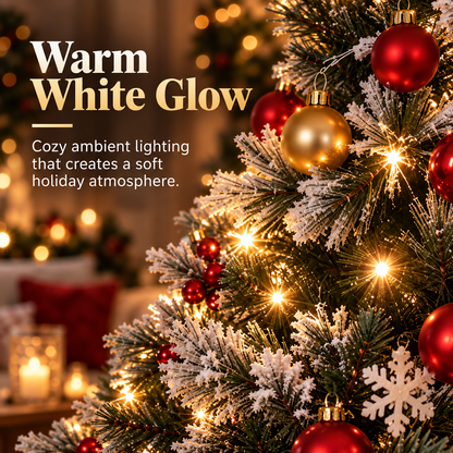 Mini Tabletop Christmas Tree—Warm White String Lights and An Illuminated Snowflake Base