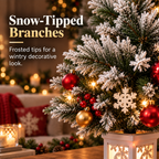 Mini Tabletop Christmas Tree—Warm White String Lights and An Illuminated Snowflake Base