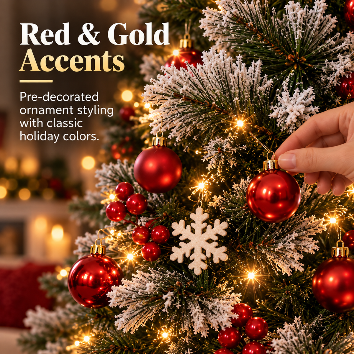 Mini Tabletop Christmas Tree—Warm White String Lights and An Illuminated Snowflake Base