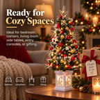 Mini Tabletop Christmas Tree—Warm White String Lights and An Illuminated Snowflake Base