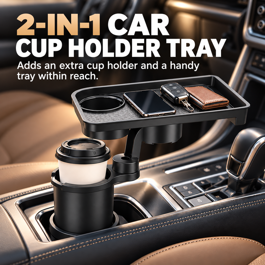 2-in-1 Rotating Car Cup Holder Tray & Console Organizer