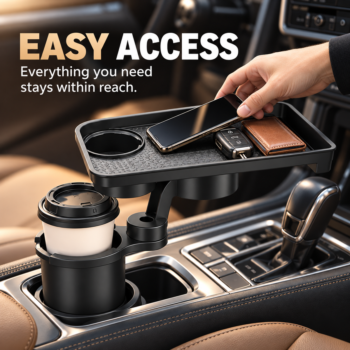 2-in-1 Rotating Car Cup Holder Tray & Console Organizer