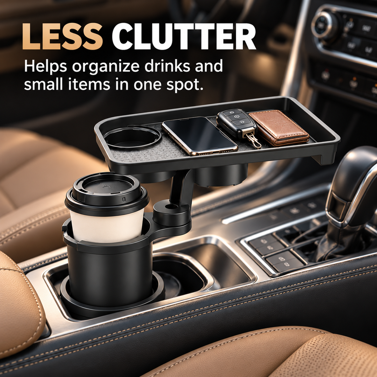 2-in-1 Rotating Car Cup Holder Tray & Console Organizer