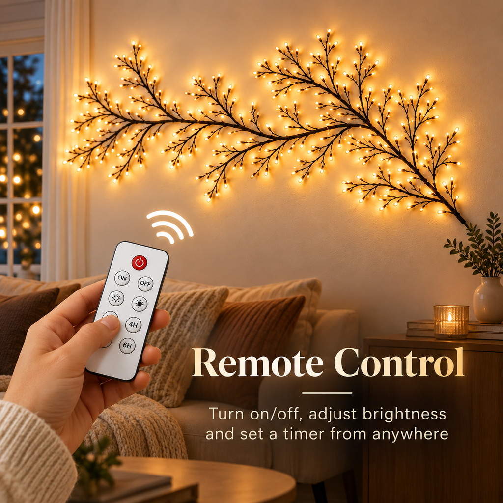Remote-Controlled Lighted Branch Wall Decor - Flexible DIY Holiday Decorating
