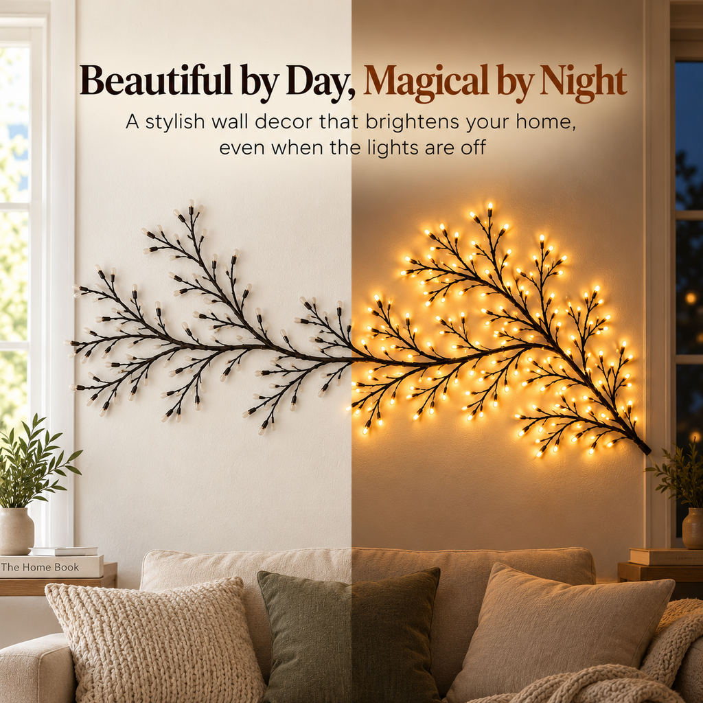 Remote-Controlled Lighted Branch Wall Decor - Flexible DIY Holiday Decorating