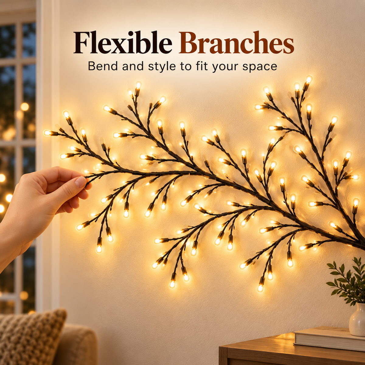 Remote-Controlled Lighted Branch Wall Decor - Flexible DIY Holiday Decorating