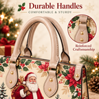 Christmas-Themed Holiday Handbag - Large Capacity, Made of Leather