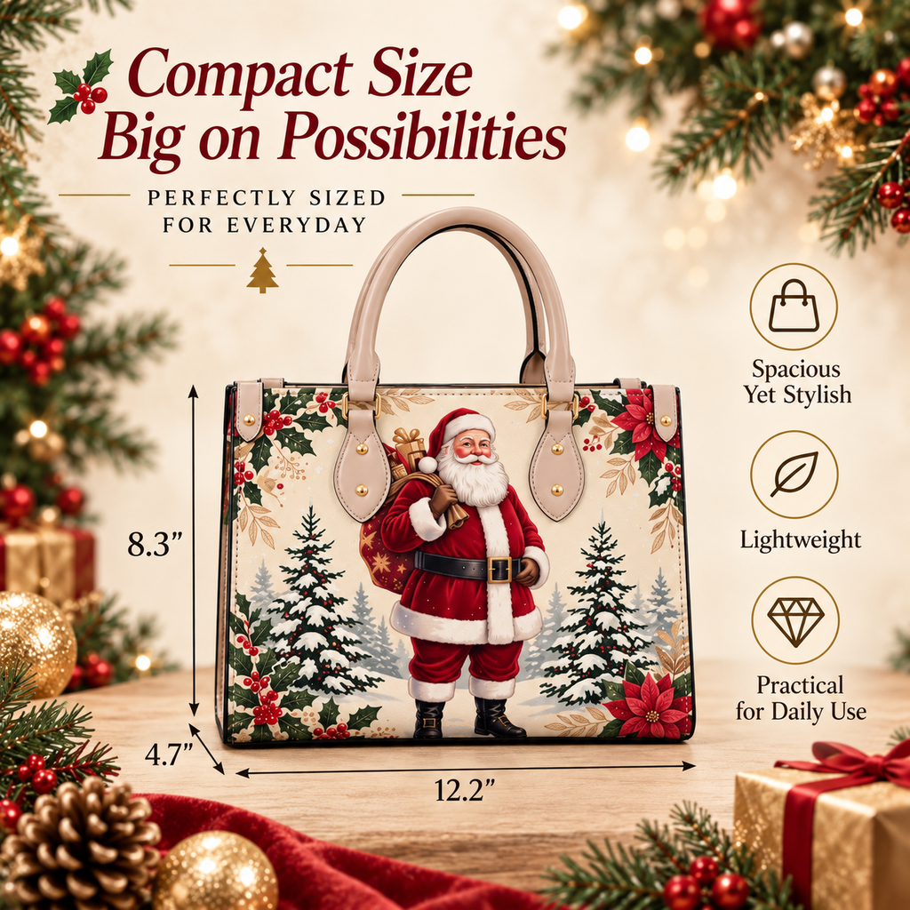 Christmas-Themed Holiday Handbag - Large Capacity, Made of Leather