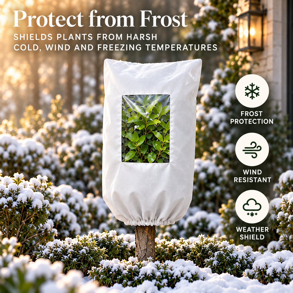 Plant Frost Protector - with Zippered Drawstring and Transparent Panel