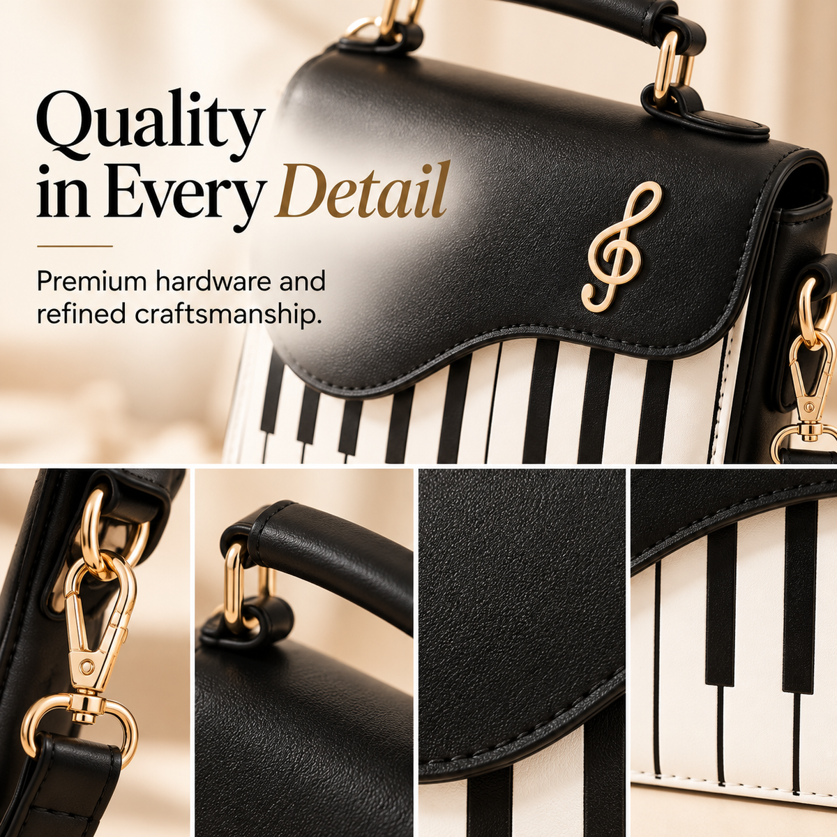Piano Key Pattern Women's Crossbody Shoulder Bag - Large Capacity Handbag