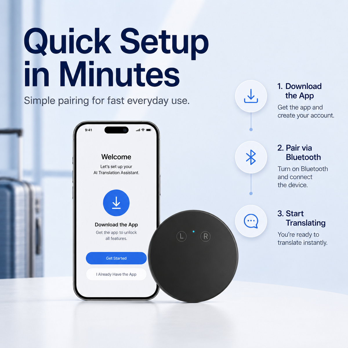 Wearable 165-Language Two-Way Voice Translator with AI Language Tutor