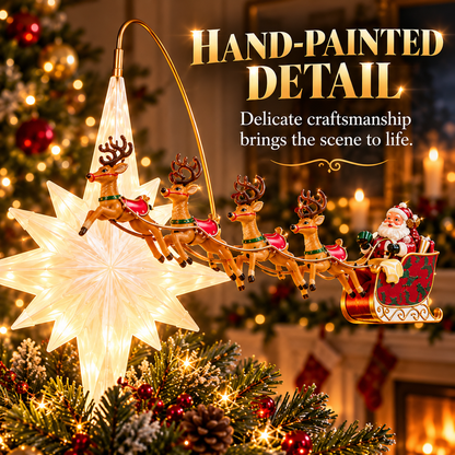 🎅Animated Santa Sleigh & Reindeer Christmas Tree Topper with Glowing Star🎅