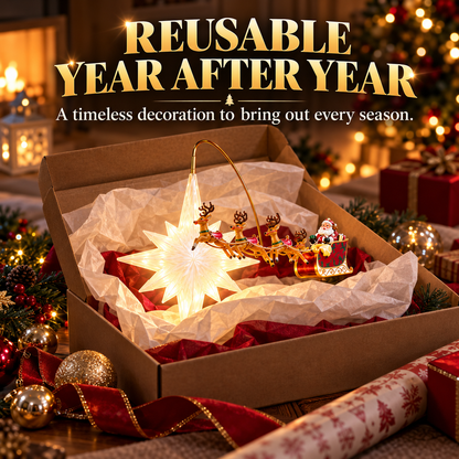 🎅Animated Santa Sleigh & Reindeer Christmas Tree Topper with Glowing Star🎅