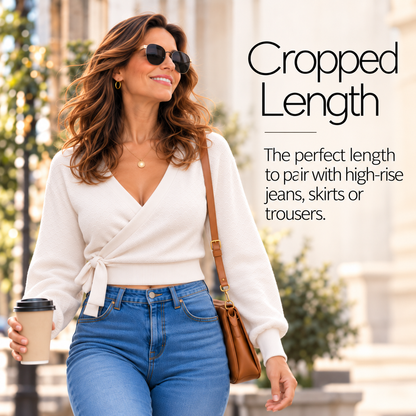 💃Women’s V-Neck Wrap Knit Sweater with Tie Waist & Lantern Sleeves💃