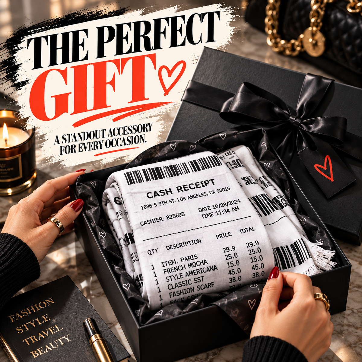 🧣Extra-Long Receipt Print Scarf – Fashionable, Warm & Comfortable🧣