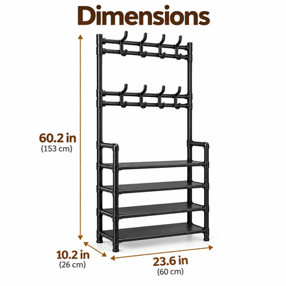 ✨️3-in-1 Entryway Organizer with 4-Tier Shoe Rack, Coat Rack & 8 Hooks✨️