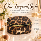 Portable Leopard Print Makeup Bag with Mirror and Light for Women