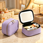 Portable Leopard Print Makeup Bag with Mirror and Light for Women