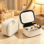 Portable Leopard Print Makeup Bag with Mirror and Light for Women