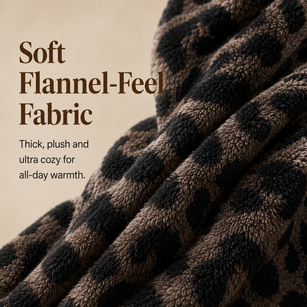 Treavhds™ Hooded Long Leopard Print Bathrobe - Thickened Flannel Fabric