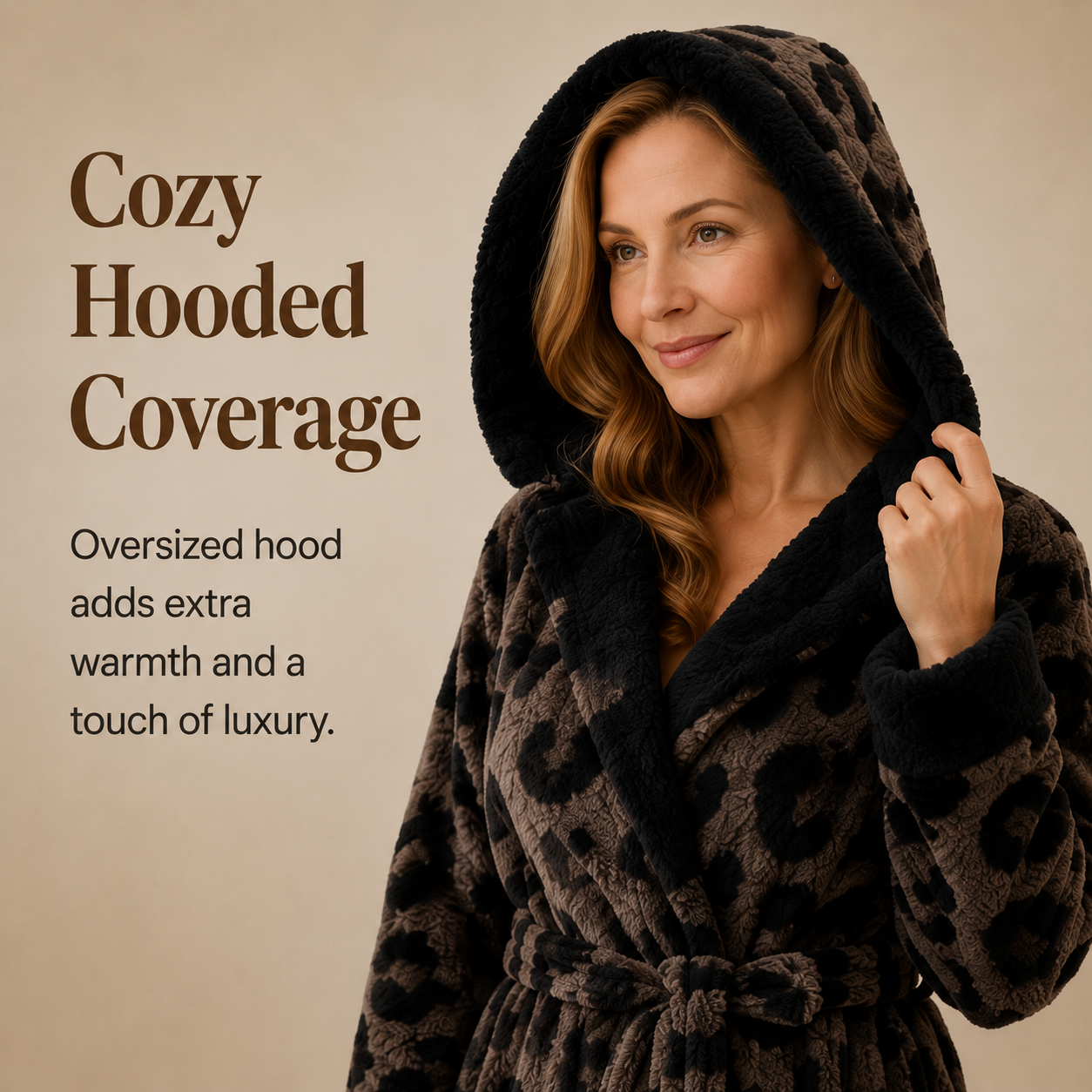 Treavhds™ Hooded Long Leopard Print Bathrobe - Thickened Flannel Fabric