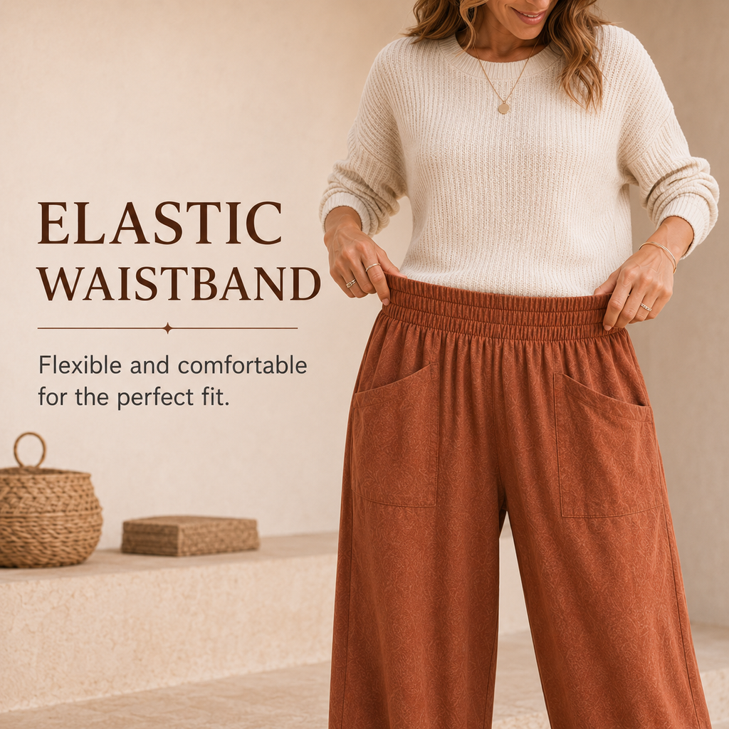 Loose Elastic Waisted Palazzo Harem Pants with Pockets