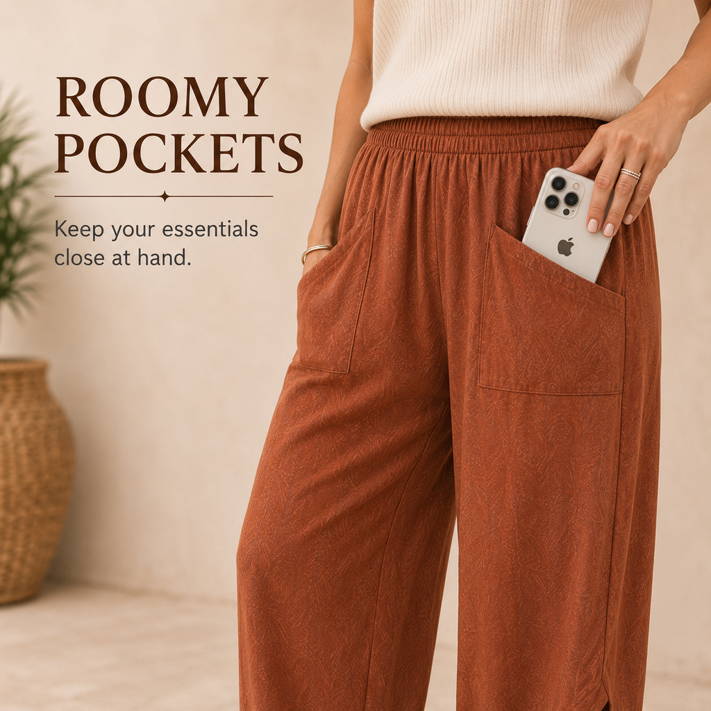 Loose Elastic Waisted Palazzo Harem Pants with Pockets