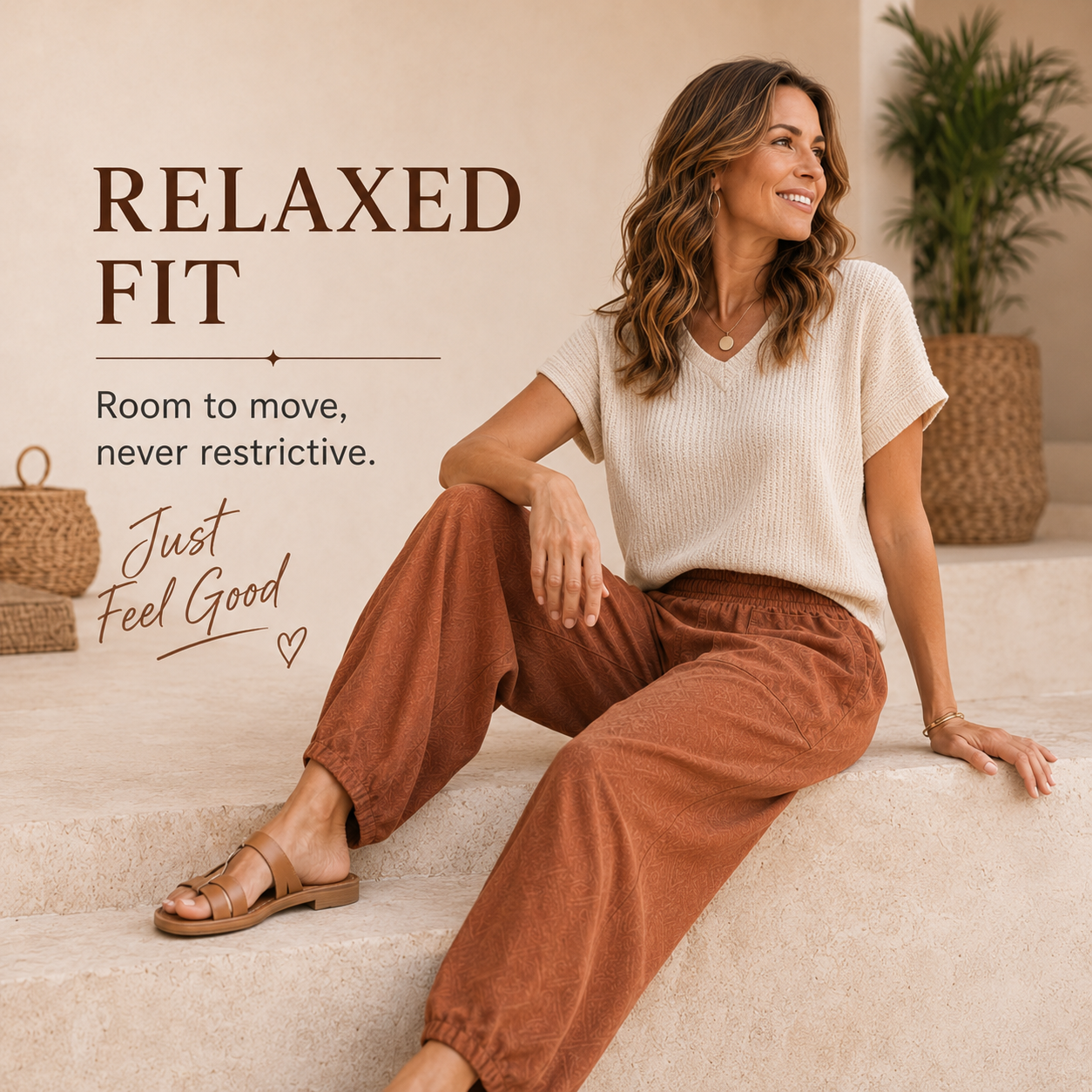 Loose Elastic Waisted Palazzo Harem Pants with Pockets