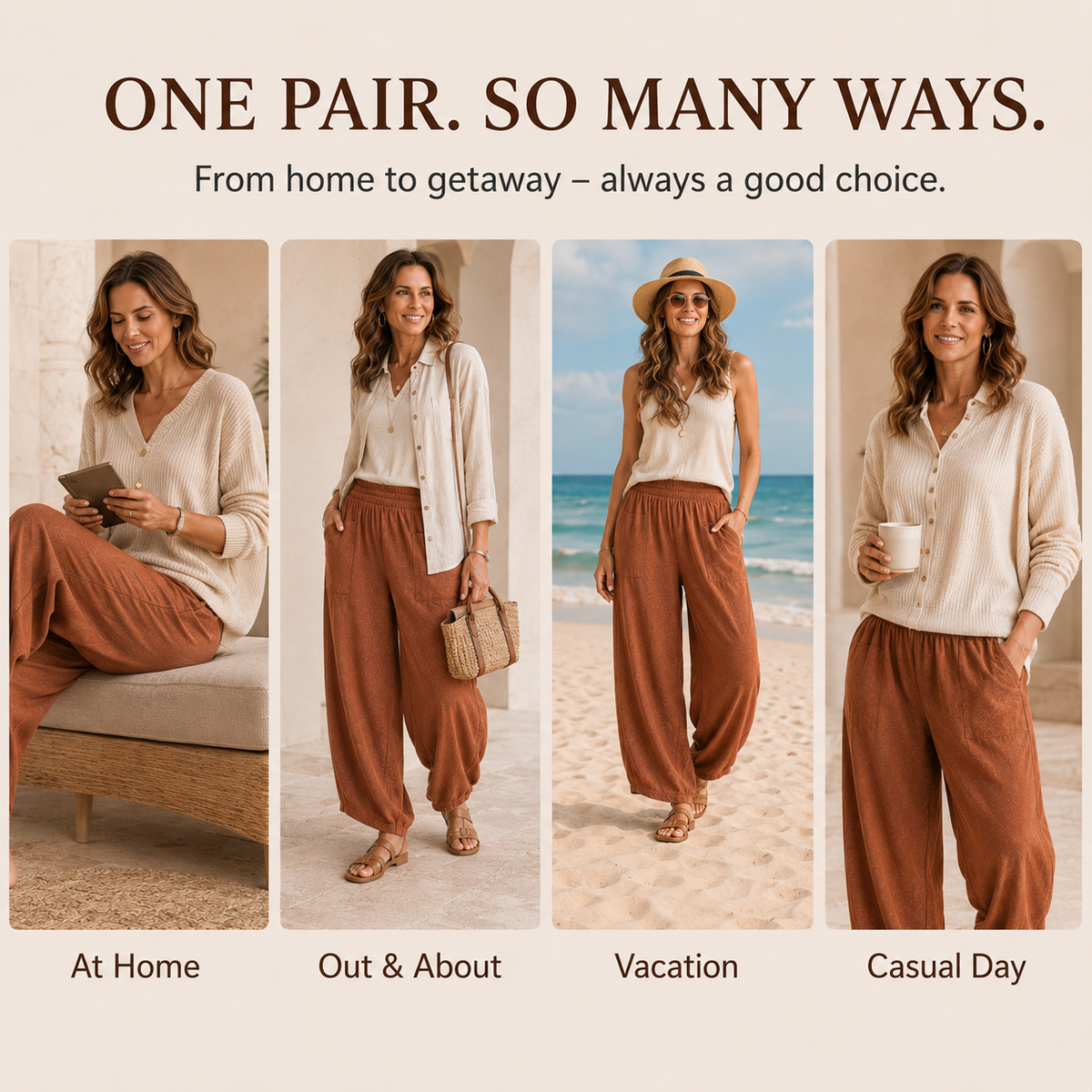Loose Elastic Waisted Palazzo Harem Pants with Pockets