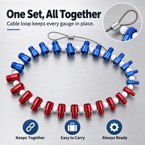 26-Piece Removable Nut and Bolt Gauge Set – Thread Size and Bolt Hole Inspection Tool