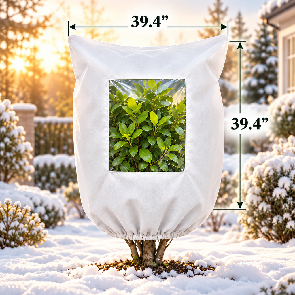 Plant Frost Protector - with Zippered Drawstring and Transparent Panel