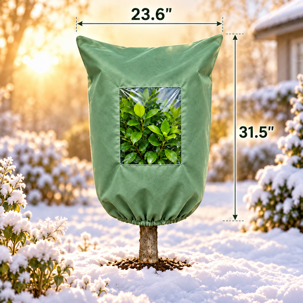 Plant Frost Protector - with Zippered Drawstring and Transparent Panel