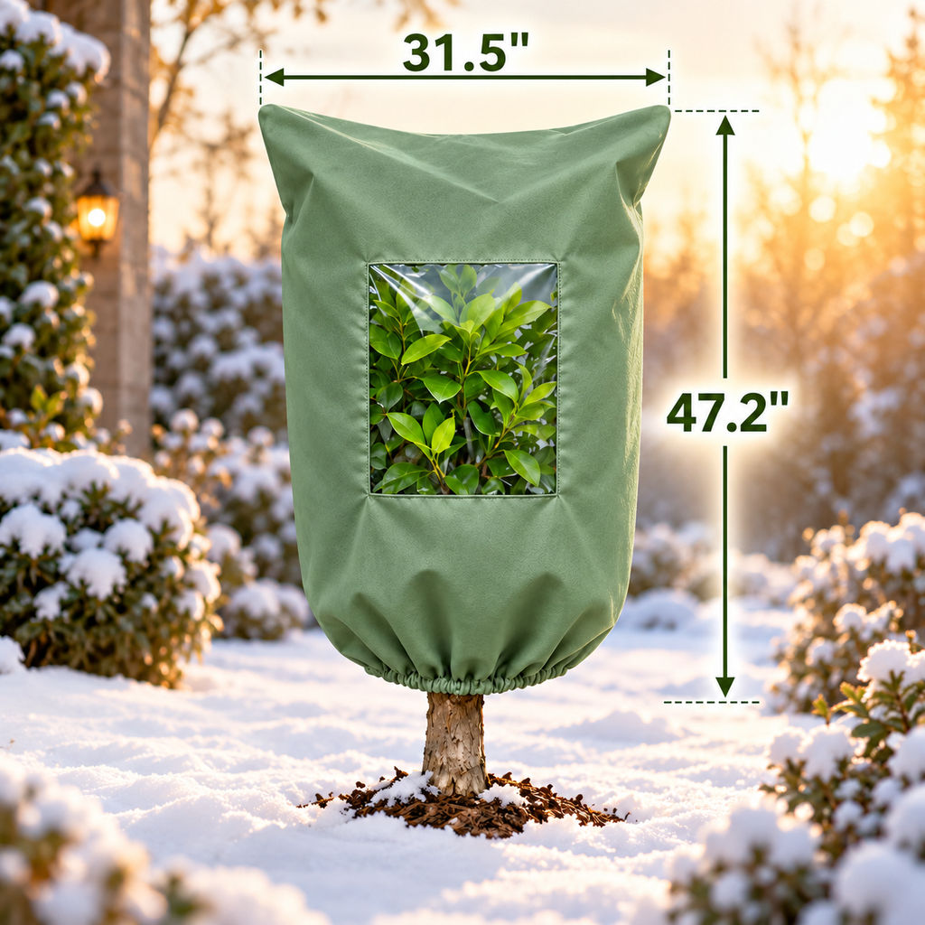 Plant Frost Protector - with Zippered Drawstring and Transparent Panel