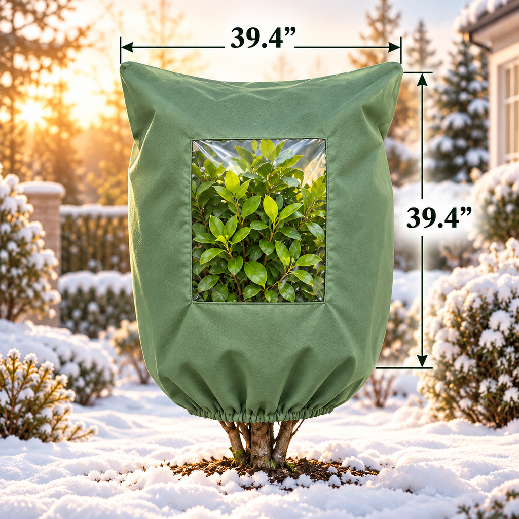 Plant Frost Protector - with Zippered Drawstring and Transparent Panel
