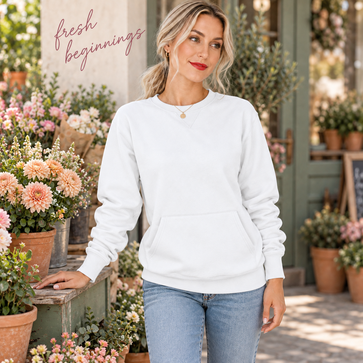 Women's Oversized Crewneck Sweatshirt with Kangaroo Pocket