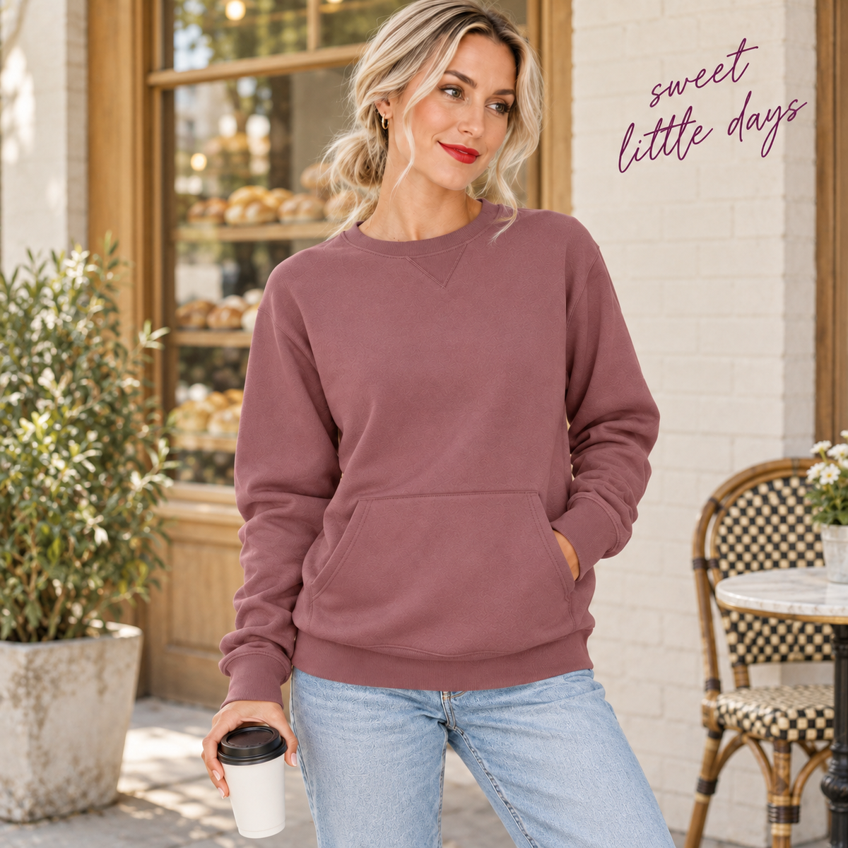 Women's Oversized Crewneck Sweatshirt with Kangaroo Pocket