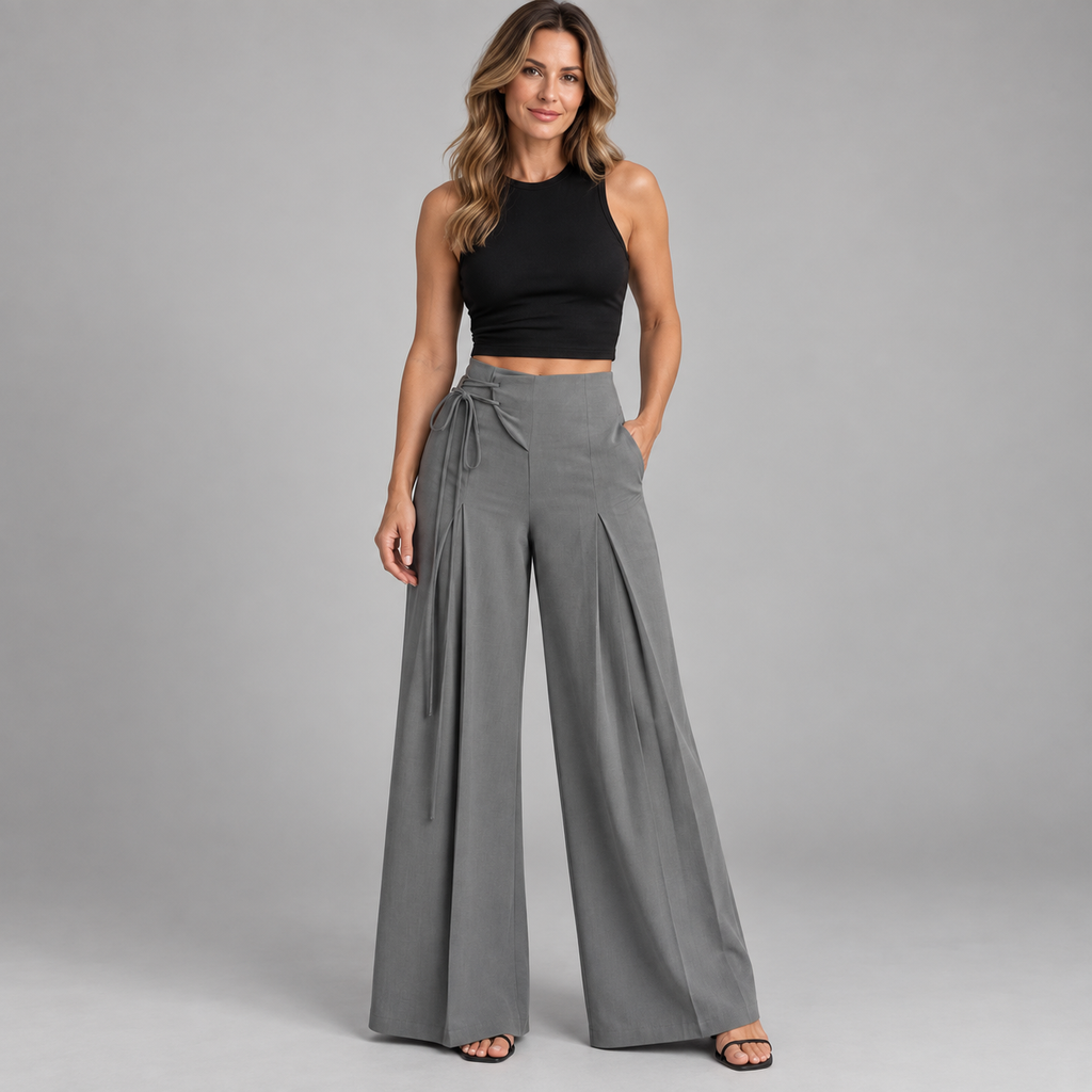Women's High-Waist Asymmetric Lace-Up Wide-Leg Pants – Flattering Sculpted Fit