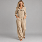 Women's 2026 New French Style Button-Front Full-Length Workwear Jumpsuit
