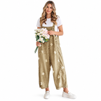 Women's Bib Overalls, Cute Floral Print Denim Jumpsuit with Baggy Wide Leg and Adjustable Straps, Fashion Apparel Chic Pants