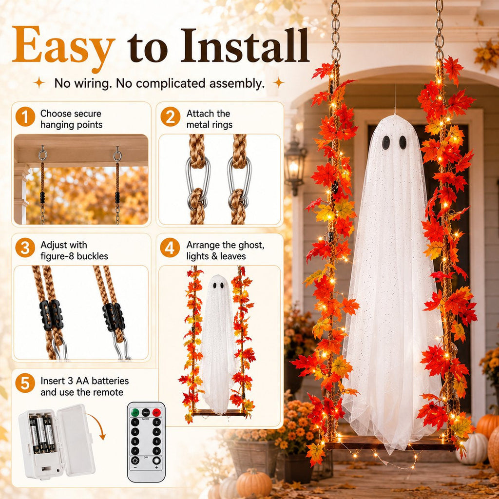 👻Light-Up Maple Ghost Swing Halloween Decoration🍁