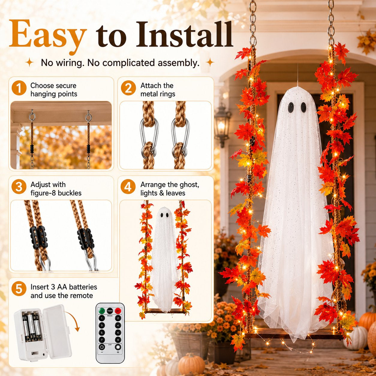 👻Light-Up Maple Ghost Swing Halloween Decoration🍁