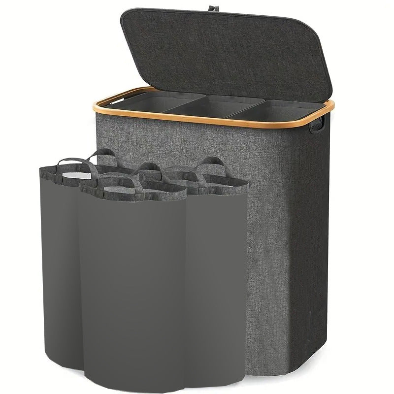Large 3-Compartment Laundry Sorter with Lid