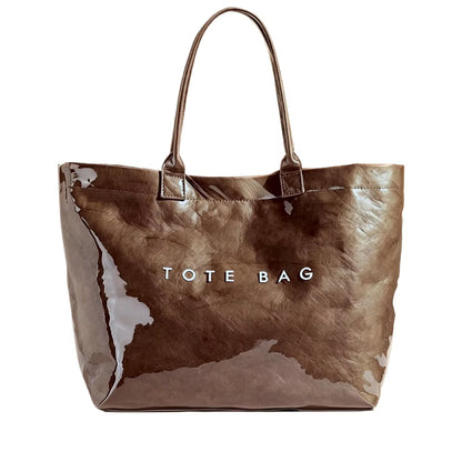 Women's Large Capacity Glossy Tote Bag – Stylish Everyday Carryall for Shopping, Work & Travel