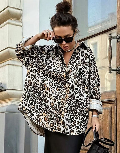 Women's Leopard Print Shacket with Relaxed Button-Down Fit