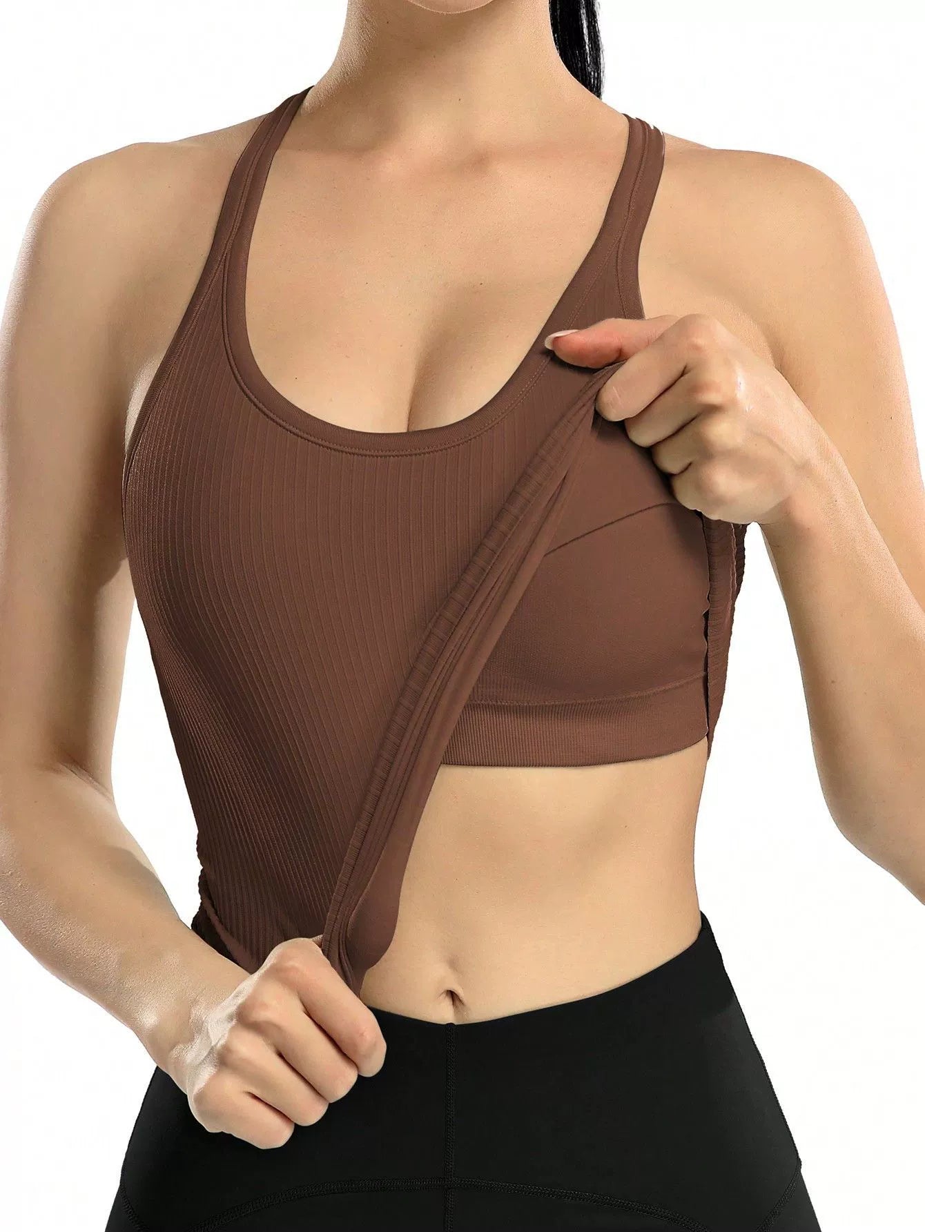 Ribbed Workout Tank Tops for Women with Built in Bra Tight Racerback Scoop Neck Athletic Top