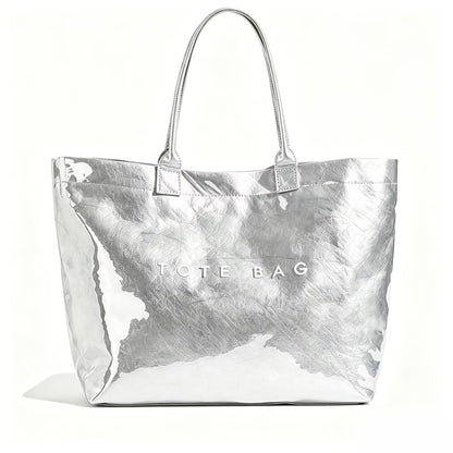 Women's Large Capacity Glossy Tote Bag – Stylish Everyday Carryall for Shopping, Work & Travel