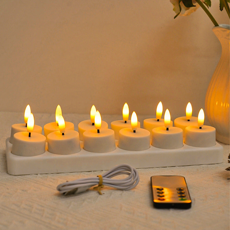 🕯️12pcs Rechargeable Flameless Tealight Candle with Remote Control, Charging Station🕯️