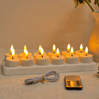 🕯️12pcs Rechargeable Flameless Tealight Candle with Remote Control, Charging Station🕯️