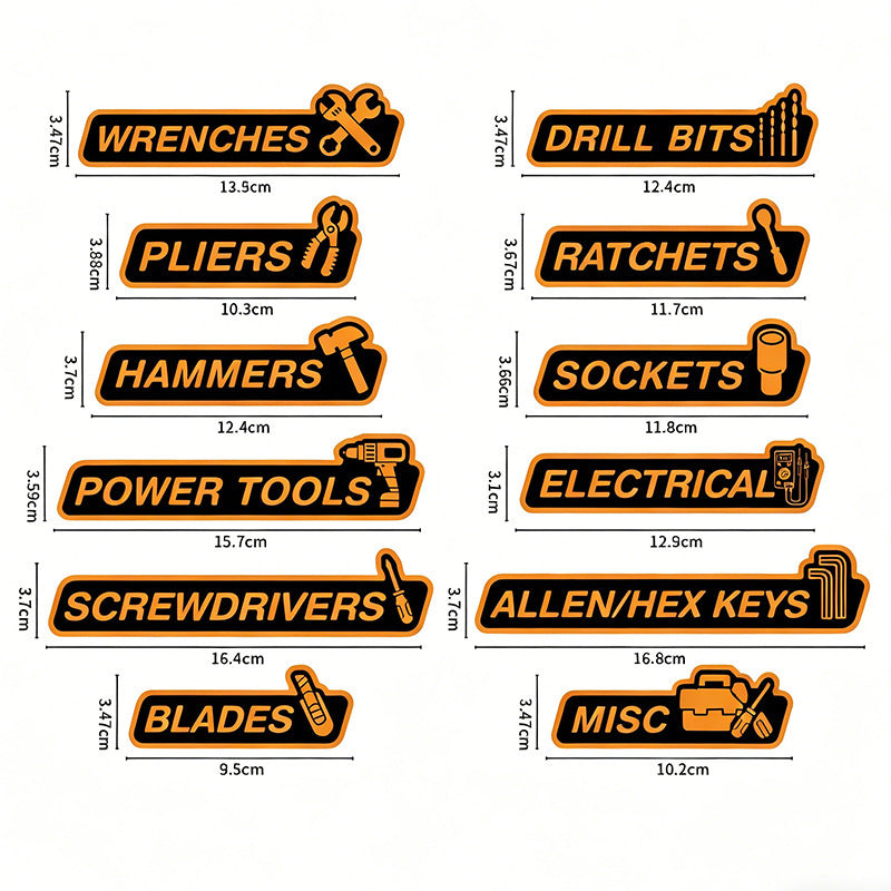 12-Piece Magnetic Toolbox Organizer Labels – Find Your Tools Faster & Keep Drawers Organized
