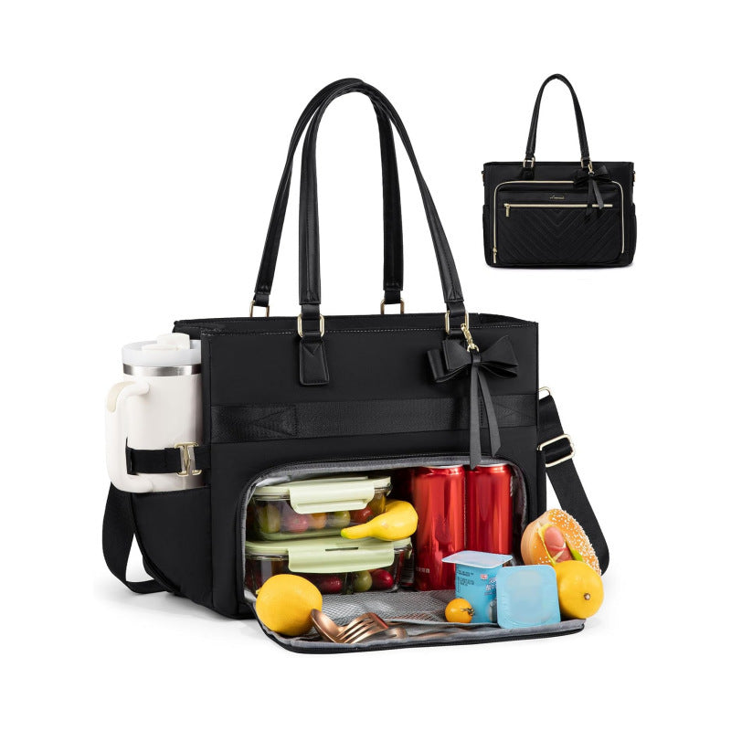 👜 2-in-1 Insulated Work Tote Bag with Lunch Compartment, 17.3" Laptop Sleeve & 40oz Cup Holder